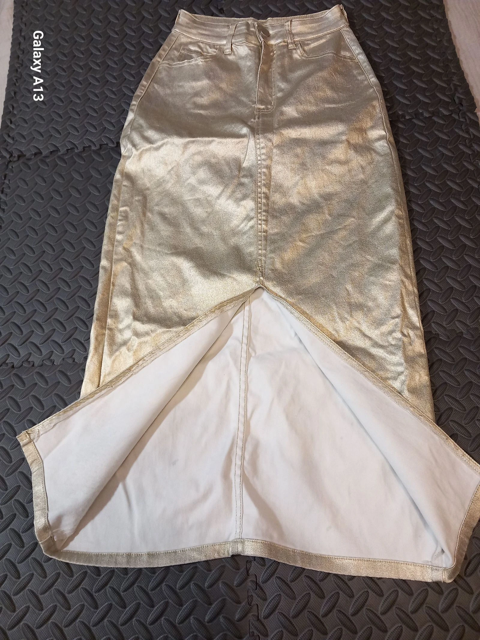 Gouden metallic denim lange rok Redial – Maat S / 36 – photo 7